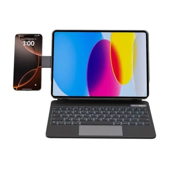 Magsafe Wireless Keyboard With Phone Holder For Ipad 10Th & 11th Generation - Supports Arabic And English And Colorful Rgb Lighting - Black